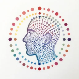 ishihara color blindness test. face profile in colored dots inside circle of dots on white paper