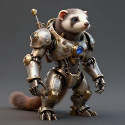 futuristic steampunk ferret - shaped mech, steampunk bioshock - inspired ferret - robot, borderlands - inspired ferret - shaped robot