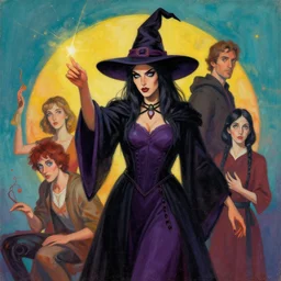 portrait of a witch casting a spell. retro futuristic style. painted by barbara canepa and alessandro barbucci and tony sandoval, wlop, loish.