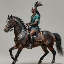 black jason momoa as zulu warrior, teal shirt, riding horse, intricate, elegant, highly detailed, digital painting, artstation, concept art, smooth, sharp focus, illustration, orientalism, bouguereau, rutkowski, mucha