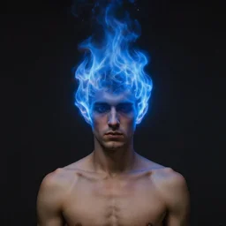 a man with a blue flame for a head. by cosimo galluzzi.