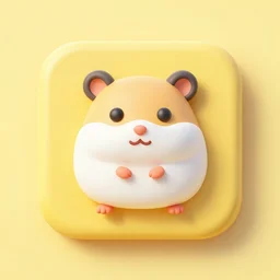 app icon of a hamster, yellow background, 3d render, 2d appearance