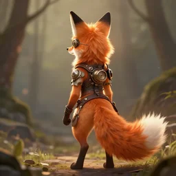 an anthropomorphic steampunk fox, backlighting, trending on artstation, digital art, furry art, trending on furaffinity, fantasy art, by kawacy, view from behind