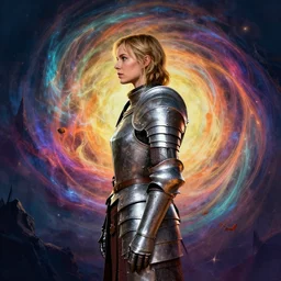 side profile portrait, medium shot, imogen poots paladin, armour, gloomhaven, colorful swirly magic ripples, fantasy poster, by greg manchess, huang guangjian, lois van baarle, sachin teng, greg rutkowski, jesper ejsing, ilya kuvshinov