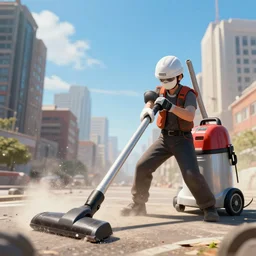 a giant vacuum cleaner attacks a city