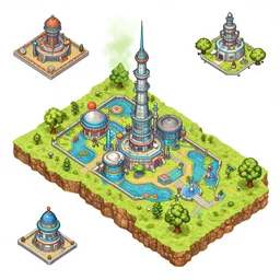 a colorful level design sketch, top down, in game, unreal engine 5, laboratory outpost, orthographic, colored