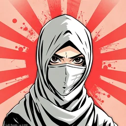 hijab tribe jaw japan flag background, sharp eyes, character designs, digital painting, manga, ink illustration, white paper, guido borelli da caluso