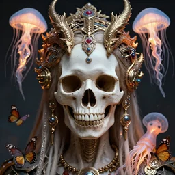 demon goddess close-up portrait tribal slavic russian princess skull, ancient high tech, cyberpunk, dystopian, jellyfish phoenix dragon, butterfly squid, burning halo, intricate artwork by Tooth Wu and wlop and beeple, greg rutkowski, very coherent symmetrical artwork, cinematic, hyper realism, high detail, octane render, unreal engine, 8k, Vibrant colors, Smooth gradients, High contrast, depth of field, aperture f1.2