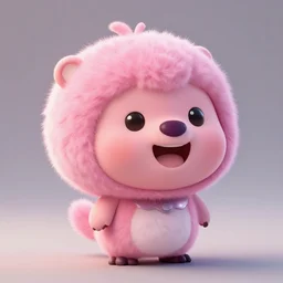 high quality 3 d render hyperrealistic very cute big pink little spherical creature with big happy mouth, smile, plush mascot, short spiky dense fluffy smooth hair, isometric view, pink fluffy fur, 1 5 0 mm, beautiful natural soft light, rim light, smooth background, artstation, ultra detailed, elegant, ultra detailed, metallic armor, octane render