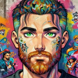 beautiful anime of bold head with short!!!!! beard and green eyes, by sherree valentine daines, peter mohrbacher, alice neel, donato giancola, mike winkelmann, laurie greasley. trending on artstation, 8 k, masterpiece, graffiti, fine detail, full of color, intricate detail, golden ratio illustration, face detail