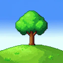 single tree on a hill, 8 bit, pixel art, nes
