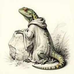 lizard in robe middle ages sketch