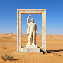 an vast desert landscape in the style of thomas cole with a soviet era marble statue framed perfect in the middle, raytracing, 8 k, octane render, volumetric, vivid, beautiful, hyperrealism