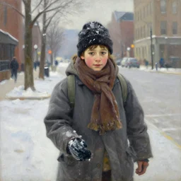 Kid freezing on the city street oil painting by Albert Bierstadt