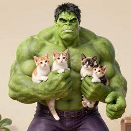 the hulk carrying kittens