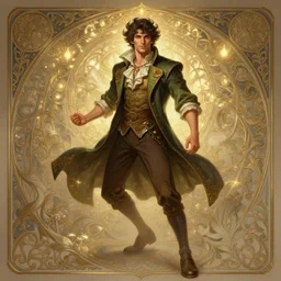 clear portrait of a latino attractive men, cottagecore!!, background hyper detailed, character concept, full body, dynamic pose, glowing lights!! intricate, elegant, highly detailed, digital painting, artstation, concept art, smooth, sharp focus, illustration, art by artgerm and greg rutkowski and alphonse mucha