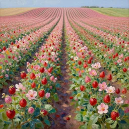 Floral surrealism oil on canvas, Strawberry Fields forever, 4k, high detail, trending on artstation