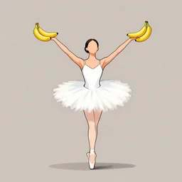an artwork of a ballerina passe en releve with outstretched arms holding bananas by loish