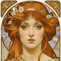 realistic detailed face portrait of Lilith by Alphonse Mucha, Art Nouveau, Neo-Gothic, gothic, rich deep colors