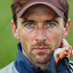 david tennant dressed as a golfer, very detailed eyes, hyperrealistic, very detailed painting by Glenn Fabry, by Joao_Ruas