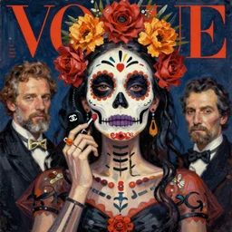 ilya kuvshinov concept art illustration, vogue elle women's fashion magazine, chanel makeup, john singer sargent, trending on artstation, oil painting, mexican day of the dead, intricate
