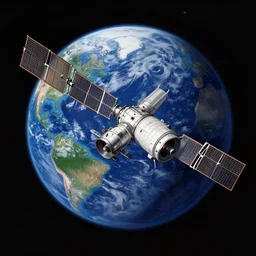 a satellite orbiting earth, digital painting in the style of Amir Zand