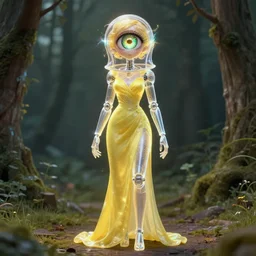 weta movie still full body portrait photo, mesh render, of classy elegant sophisticated beekeeper with yellow dress as a translucent plastic cyborg girl ， big eye ， glittering light leaks, electromagnetic waves, by nixeu and guweiz weta, wlop, ilya kuvshinov, rossdraws, artgerm, anime, loish, mucha