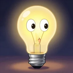 light bulb, comic character, animation, eyes, mouth, emotions
