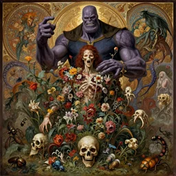 the platonic ideal of flowers, rotting, insects and praying of cletus kasady ultimate carnage thanos dementor wild hunt doctor manhattan chtulu nazgul mandala botw davinci, d & d, fantasy, ego death, intense, scary, decay, dmt, art by artgerm and greg rutkowski and alphonse mucha and giuseppe arcimboldo