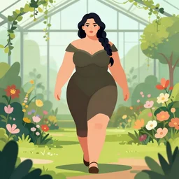 a stunning vector portrait of a thicc and voluptuous yennefer of vengerberg dressed as a beautiful poison ivy with hair tied in a braid walking through a flowering garden, greenhouse in the background, intricate, elegant, highly detailed, digital painting, artstation, concept art, ultra sharp focus, illustration, art by greg rutkowski and alphonse mucha
