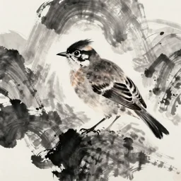 A cute bird with fluffy feathers, Chinese ink painting, Qi Baishi style