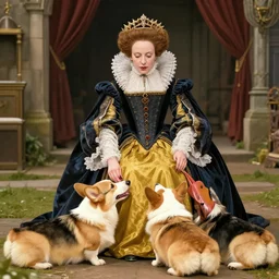 zombie beautiful queen elisabeth the 1 st devouring corgis, 4 k