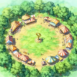greg manchess concept art of the millennial fair from chrono trigger, outdoor fairgrounds, grass, trees, colorful striped pavillions, key visual, ambient lighting, highly detailed, digital painting, trending on artstation, concept art, sharp focus, by makoto shinkai and akihiko yoshida and hidari and wlop