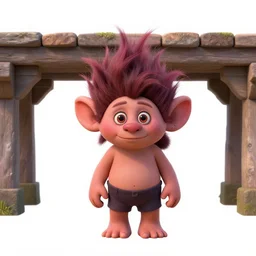 graceful troll under bridge, stylized pixar-style 3d render, full body, standing, isolated on a pure white background, centered, whole figure in frame, sharp focus, studio lighting