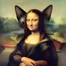 black bombay cat, portrait, mona lisa style painting