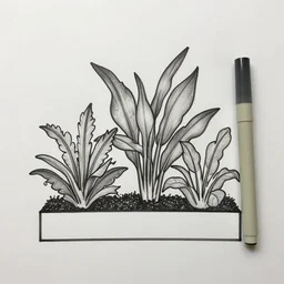 a sharpie drawing of a bauhaus plant garden