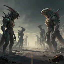 metaphysical scifi cosmicpunk creatures in profile by beksinski, art by artgerm, wlop, loish, ilya kuvshinov, muted vaporwave ombre, leading lines, vanishing point