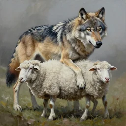 oil painting of wolf with sheeps body highly detailed edgy artwork
