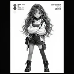uncropped full body poster girl with futuristic streetwear and wavy hair holding her arms crossed, monotone colour palette, cute face, pretty face, anime by kuvshinov ilya, artgerm and greg rutkowski, 4 k, hdr, graphic design, adobe illustrator, behance, trending on artstation
