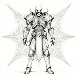 symmetry concpet art, full shot, traditional ink, sketch, of deathshot, line sketch, intricate, elegant, highly detailed, monochrome, digital painting, artstation, concept art, sharp focus, illustration, art by borderlands 3 and peter polach