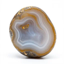 a studio portrait of banded agates with the letter in the banding white background