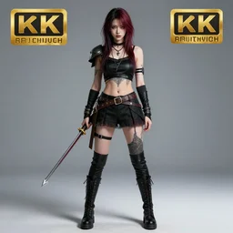 professional full length photograph of a beautiful female emo warrior.  Extremely detailed. 8k