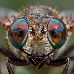 insects eyes reflecting the landscape, full colour, upscale, 8 k, masterpiece