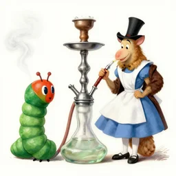 A hookah smoking caterpillar + Alice In Wonderland + Absolem + Lewis Carol + by John Tenniel ::