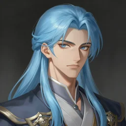 portrait of johannes krauser ii dmc hunter hunter, male, thin pursed lips, sharp jaw light blue hair soft hair swept back medium length hair, anime, fantasy, intricate, elegant, highly detailed, digital painting, artstation sharp focus, hunterpedia madonna art by artgerm and ruan jia and ross tran