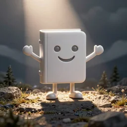 icon of a smiling book standing with arms and legs