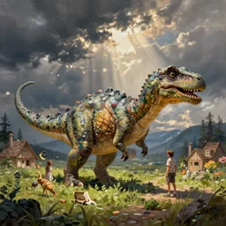 concept art painting of a cottagecore dinosaur, by james gurney and greg rutkowski