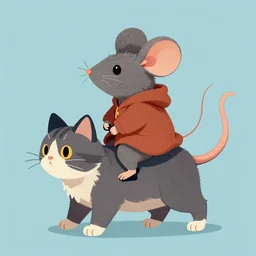 a heroic mouse, riding on the back of a cat, illustration, trending on artstation
