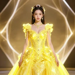 portrait of bright yellow dress, glowing, ornate and intricate, jaw dropping beauty, glowing background lighting, white accent lighting, hyper detailed, 4 k octane render