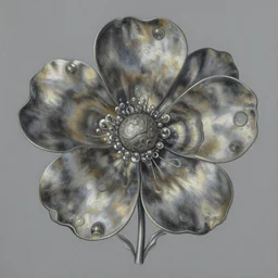 a painting of a metallic flower on a gray background, an airbrush painting by Earnst Haeckel, trending on zbrush central, cloisonnism, high detail, detailed painting, biomorphic, bubbles, exotic, xeno morphs.